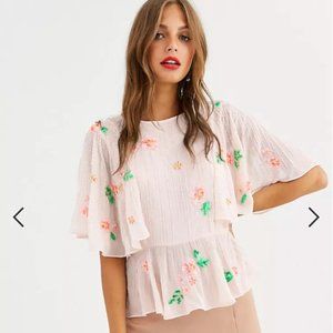 ASOS DESIGN embellished top with flutter sleeve